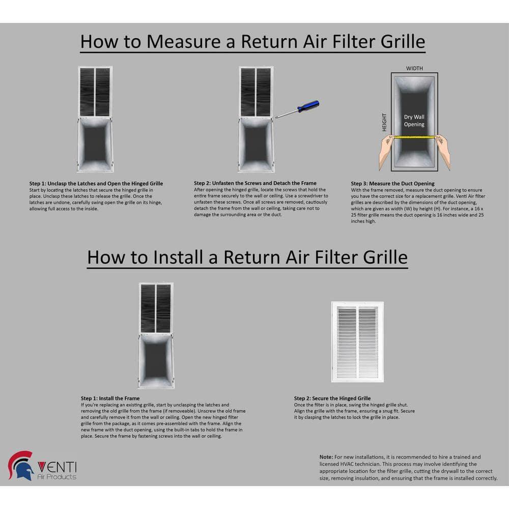14x14 White Steel Return Air Filter Grille with Fixed Hinges