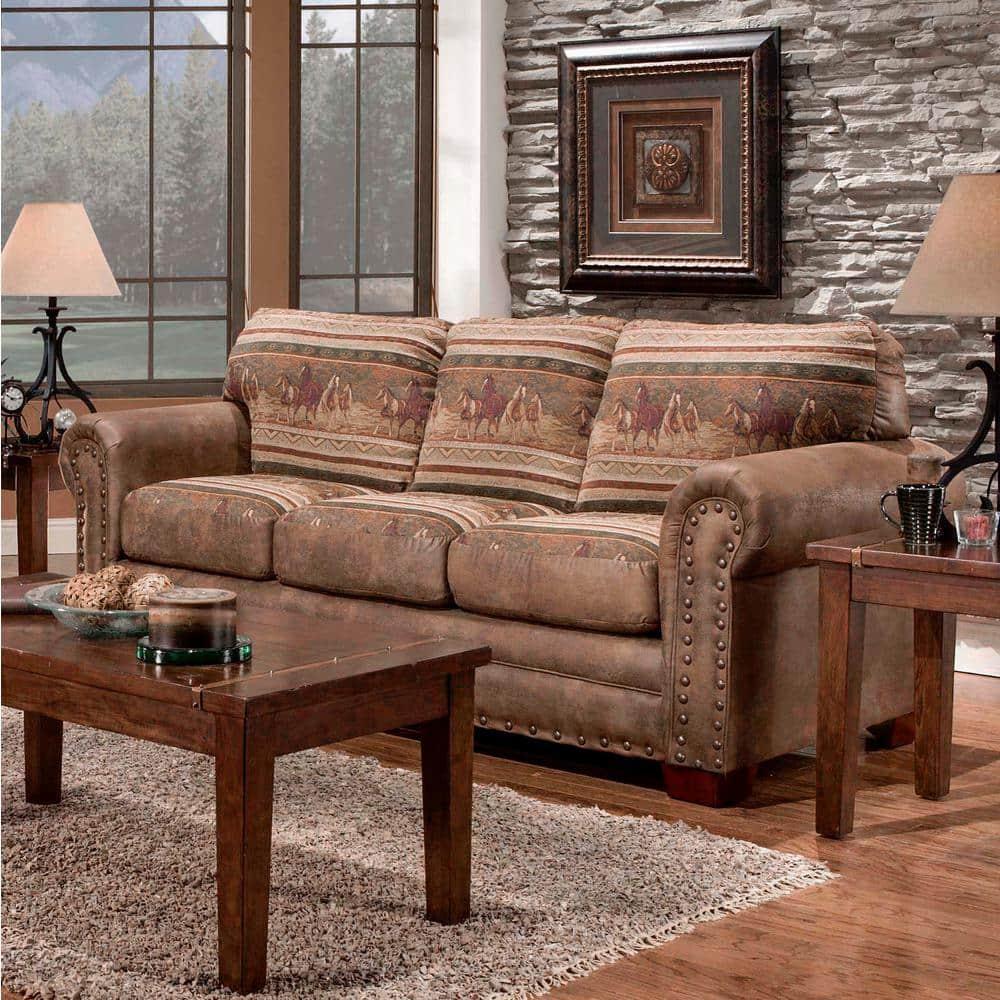 American Furniture Classics Traditional Microfiber Wild Horses Sofa in Brown