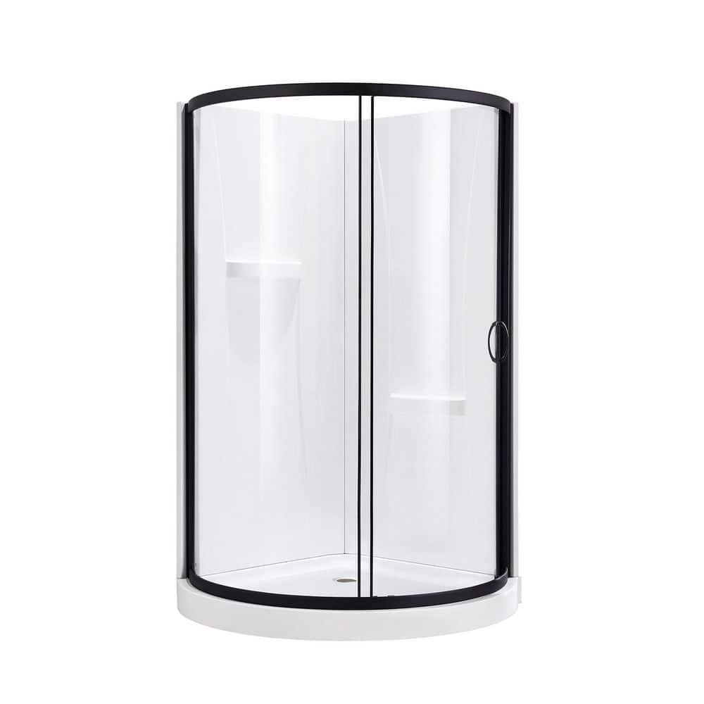 Ove Decors OVE Decors Breeze 44 in. Round Shower Kit, Clear Door with Shower Base and Wall 15SKA-BREE38-BLKAC