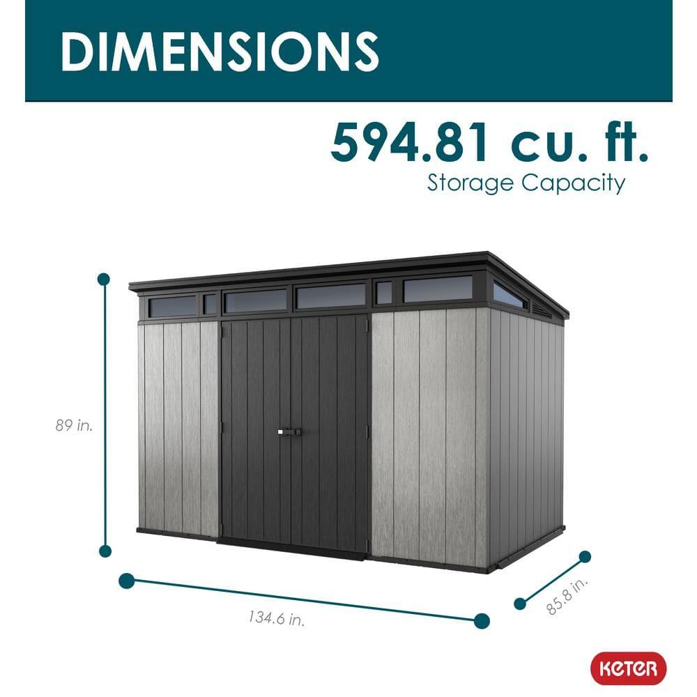 Keter Keter Artisan 11x7 ft. Modern Durable Resin Outdoor Storage Shed With Floor and Double Doors for Garden Patio Furniture and Tools, Grey
