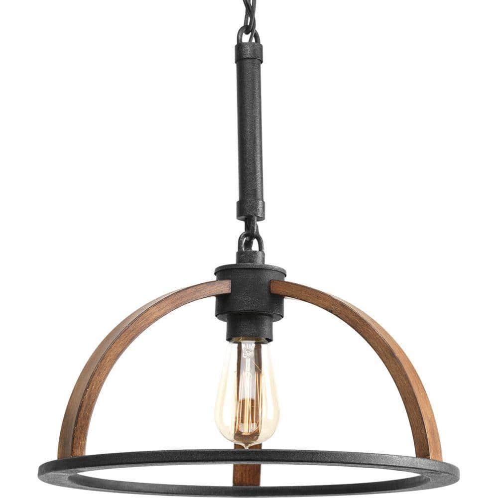 Progress Lighting Trestle 1-Light Pendant, Gilded Iron, Geometric Cage, Steel, Dry Rated, 14" Width