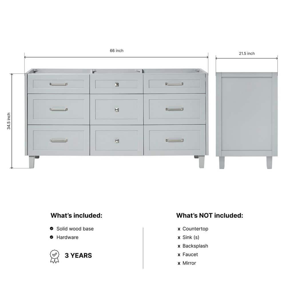 Ariel Monreau 66 Inch Double Sink Base Cabinet In Midnight Blue