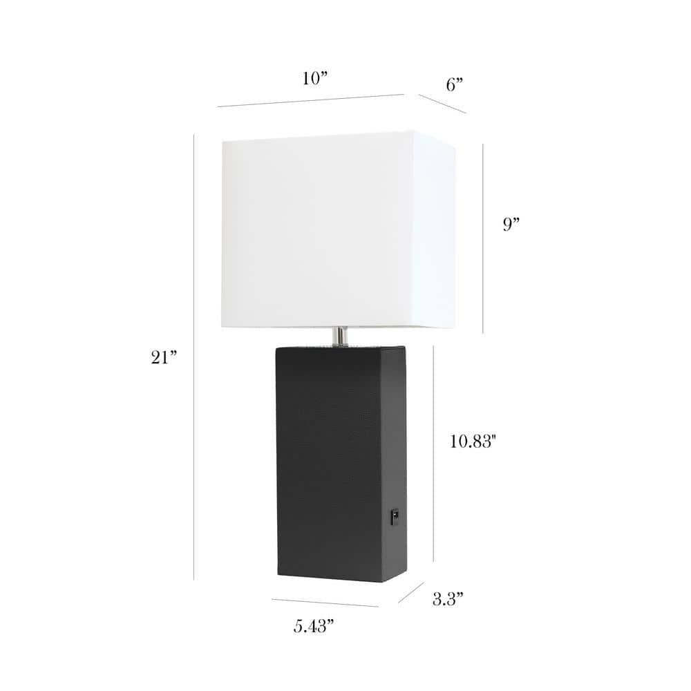 Elegant Designs 21" Modern Leather Wrapped Table Lamp with USB Port and Feit LED (Includes LED Light Bulb) Black