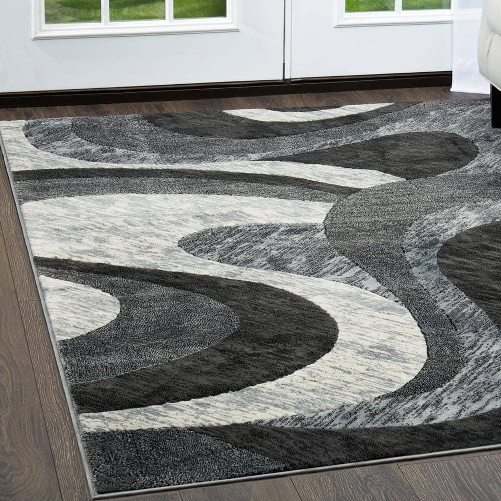 Home Dynamix Catalina Huron Contemporary Abstract Swirl Area Rug, Grey/Ivory, 7'10"x10'2"