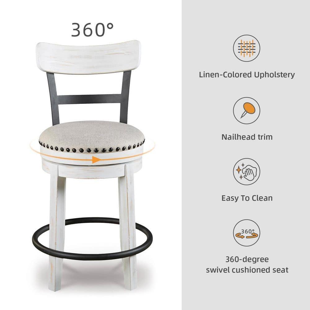 Signature Design by Ashley Valebeck Upholstered Swivel Counter Height Barstool White: Kitchen & Dining Furniture, Curved Back