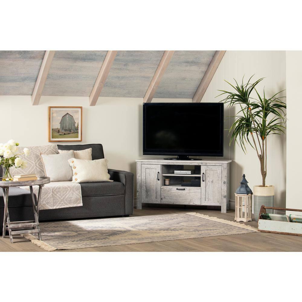 Lionel Corner TV Stand for TVs up to 48" Light Gray - South Shore: Farmhouse Style, Media Storage, Metal Handles