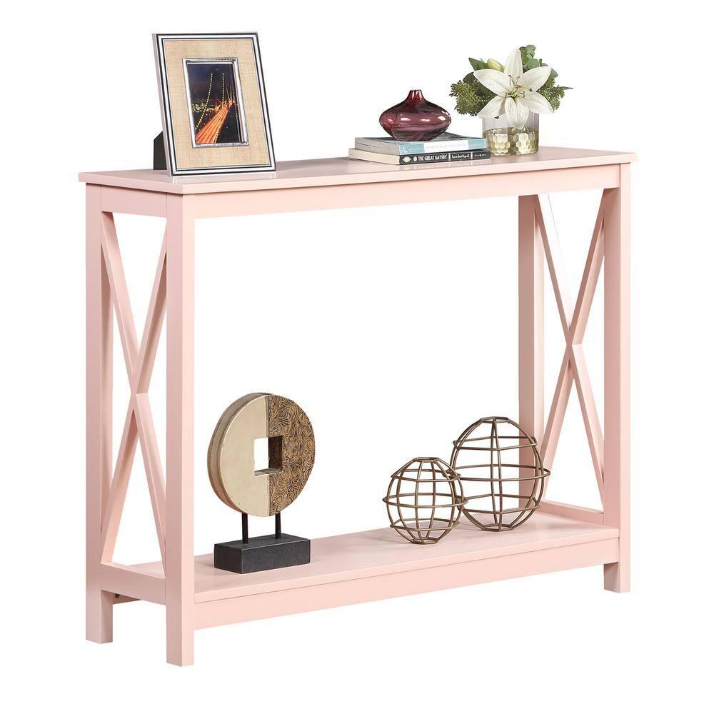 Convenience Concepts Oxford Console Table with Shelf, Blush Pink