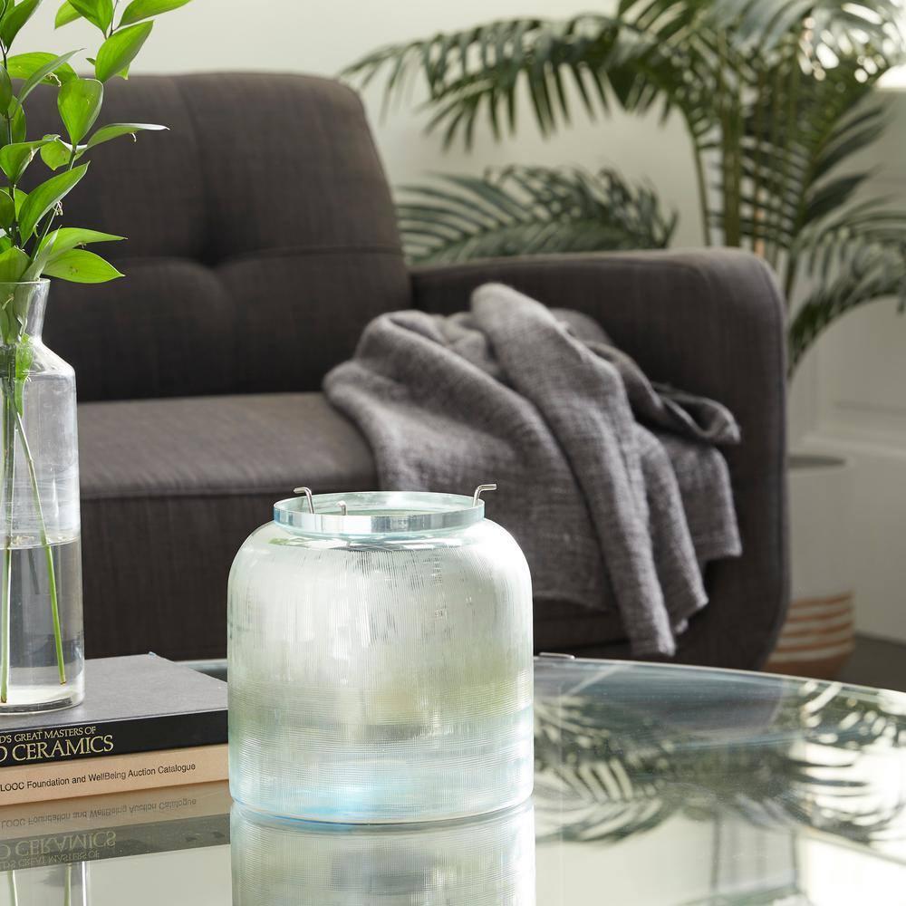DecMode 7.5"W, 7.75"H Glass Contemporary Candle Holder, Turquoise, 1 - Piece