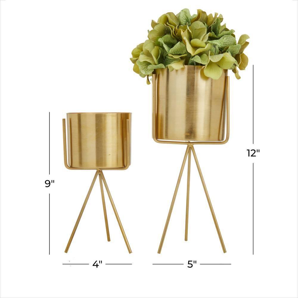 Medium Gold Iron Cylinder Plant Container Set