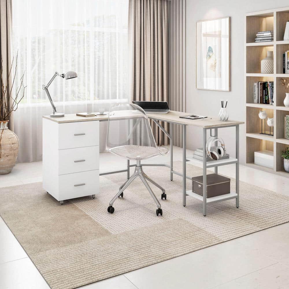 17 Stories Techni Mobili L-Shape Home Office Two-Tone Desk With Storage