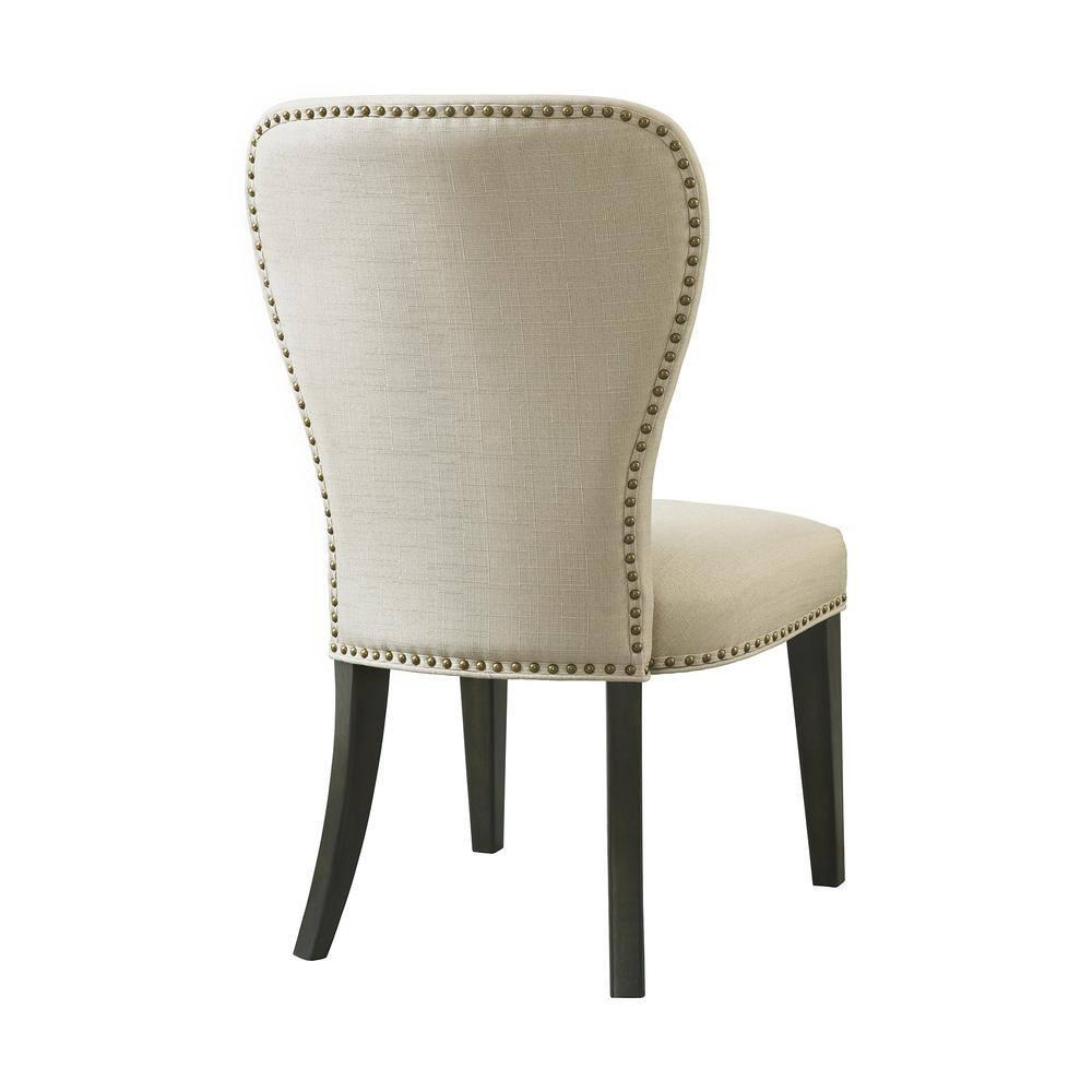 Set of 2 Savoy Upholstered Dining Armless Chairs Cream - Alaterre Furniture: Faux Leather, Nailhead Detail, Rubberwood Frame