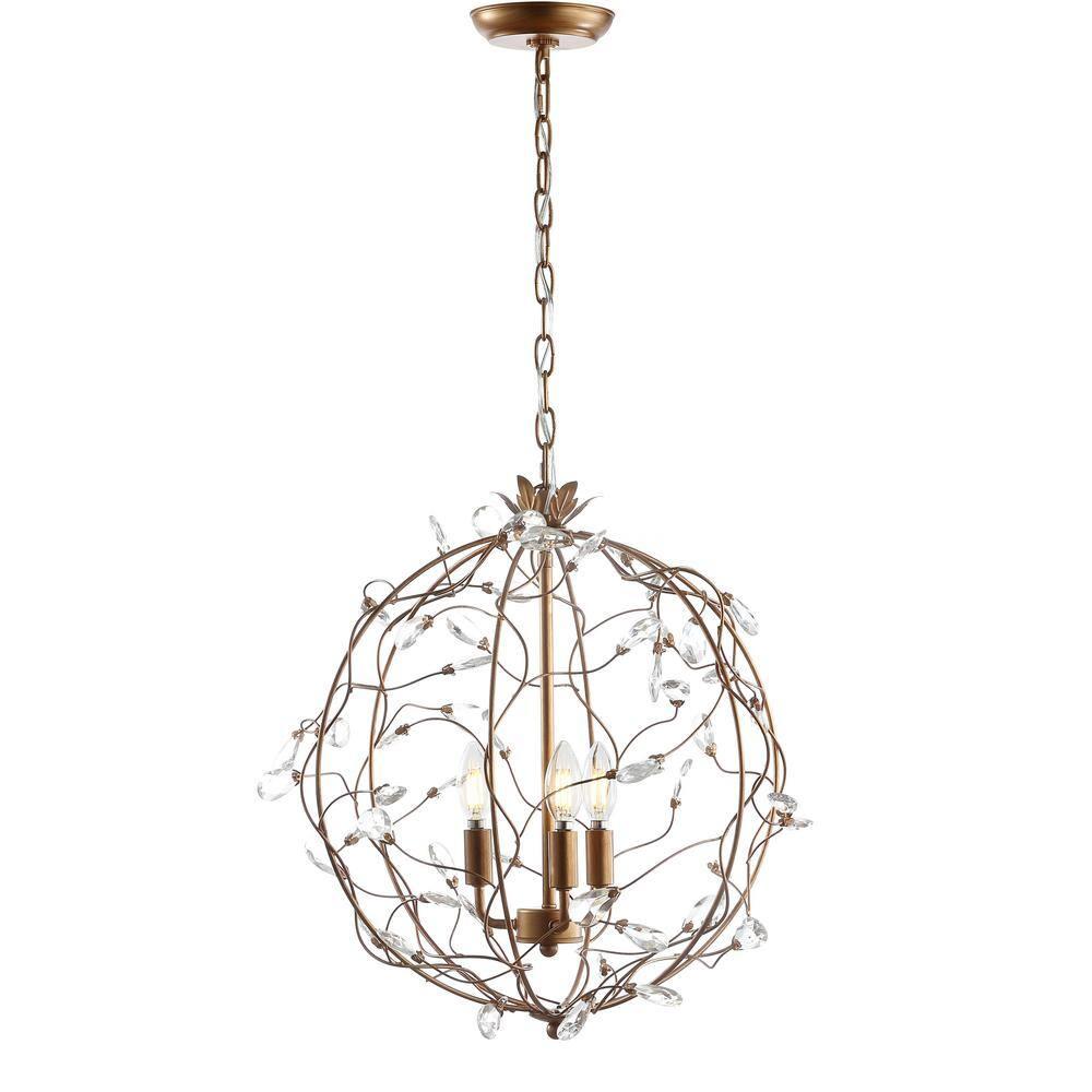 Isabelle 20" Adjustable Metal/Glass LED Pendant, Antique Gold