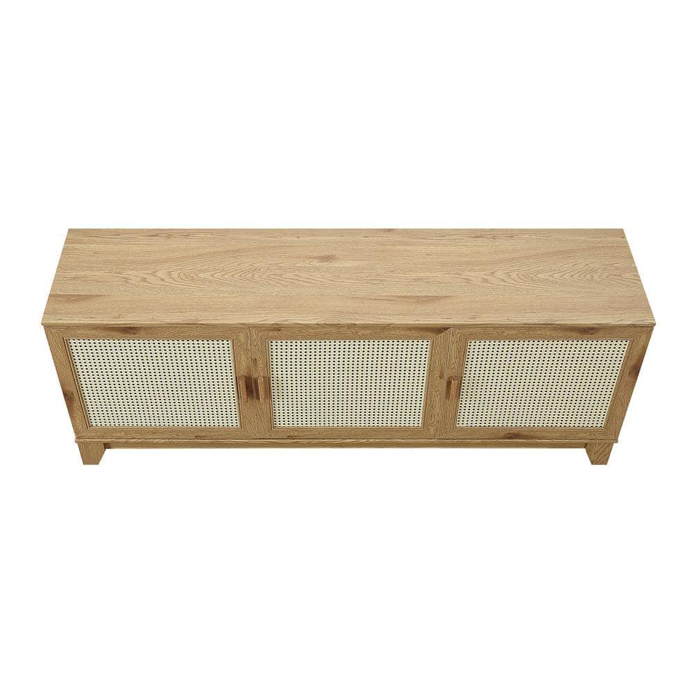 Manhattan Comfort Sheridan Modern 6 Shelf Cane TV Stand for TVs up to 55" Natural: Media Console with Cable Management