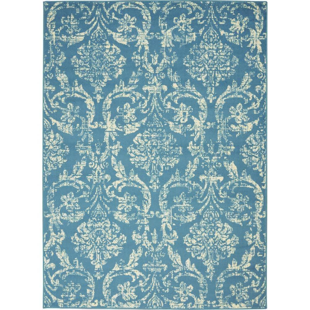 Nourison Jubilant 5'3" x 7'3" (5' x 7') Blue Area Rug Farmhouse Vintage Damask by Nourison