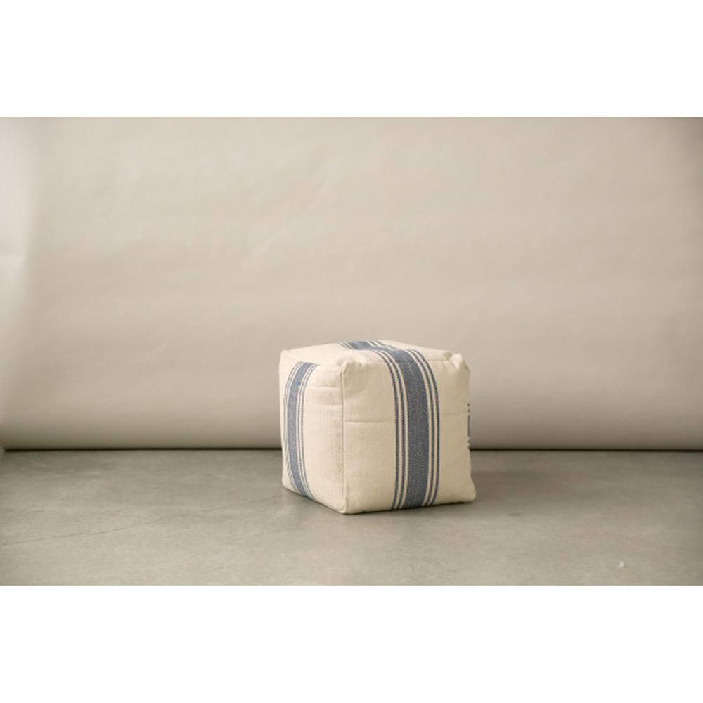 Creative Co-Op Striped Square Canvas Pouf, Blue