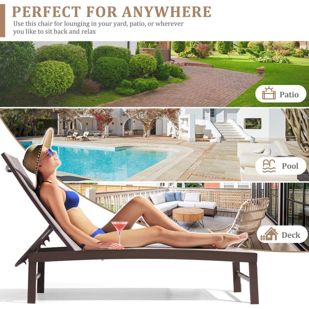Pellebant Outdoor Chaise Lounge Aluminum Patio Adjustable Chair,Beige