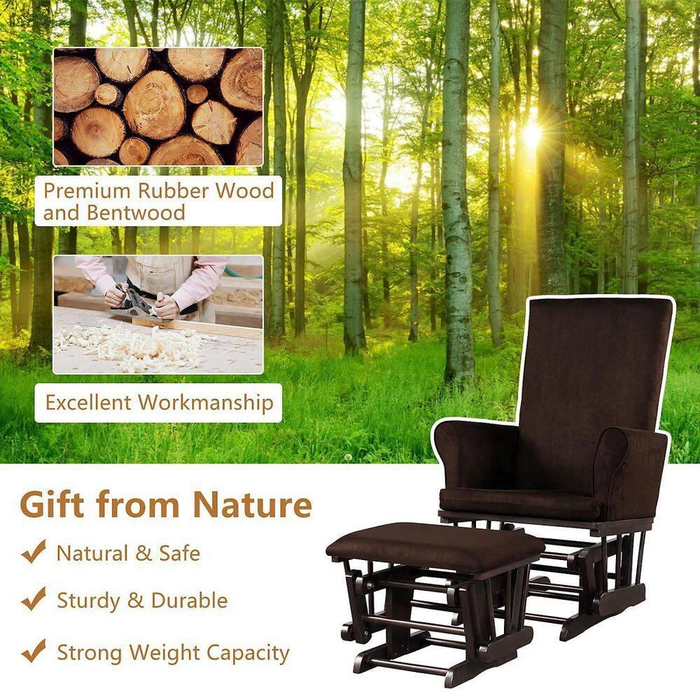 Costway Glider and Ottoman Cushion Set Wooden Baby Nursery Rocking Chair Brown