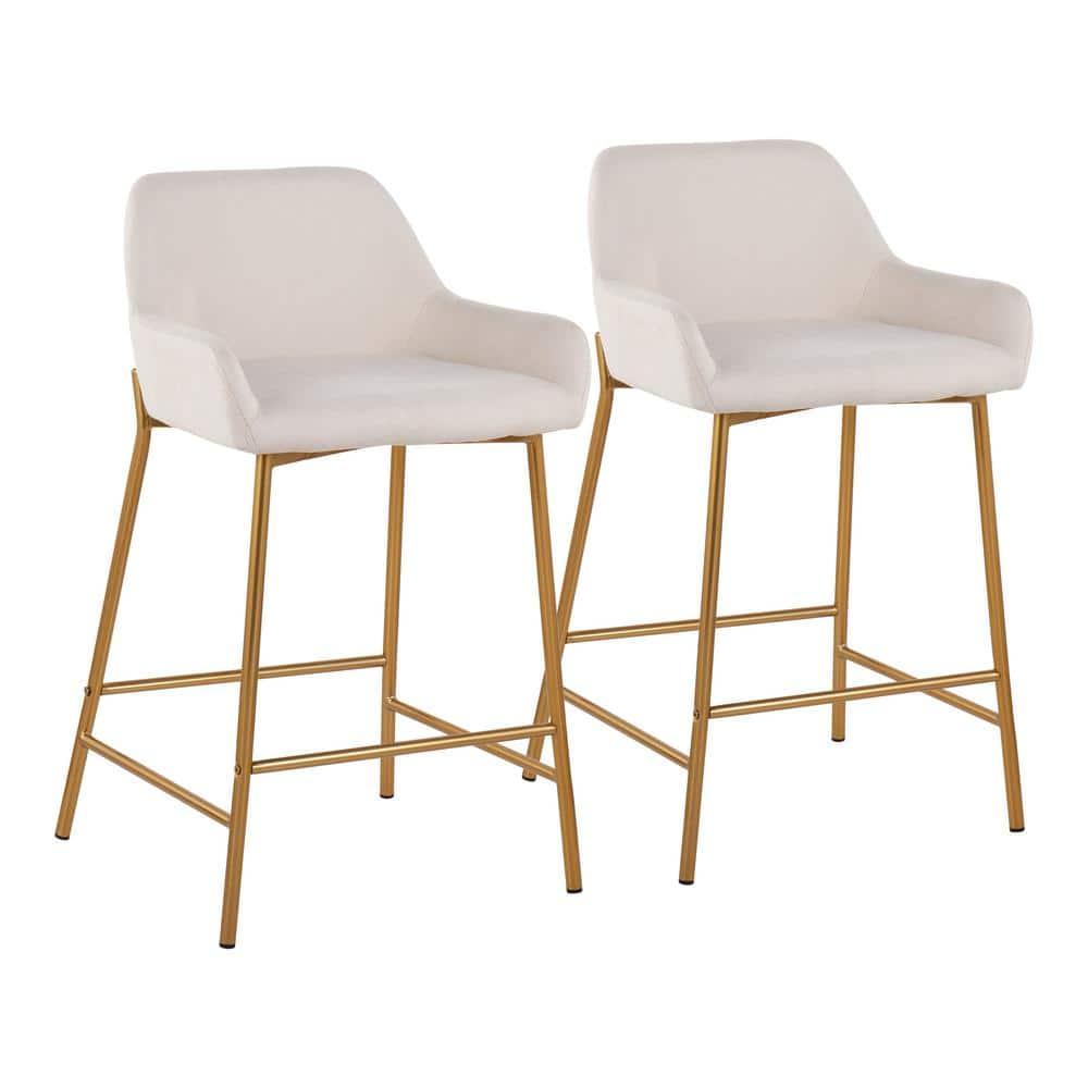 Set of 2 Daniella Metal Polyester Counter Height Barstools Gold/Cream - LumiSource: Upholstered, Steel Legs, Foam Fill