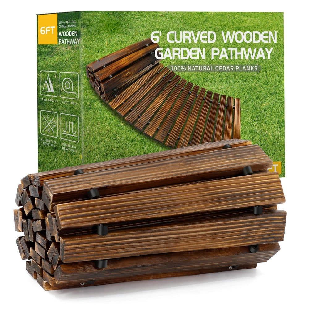 RELIANCER 6' Wooden Garden Pathway,Outdoor Roll Out Cedar Curved Walkway,Patio Path Decorative Garden Boardwalk Walkways,Weather-Resistant Roll Up Beach Wood Road Floor,Wedding Party Pathways