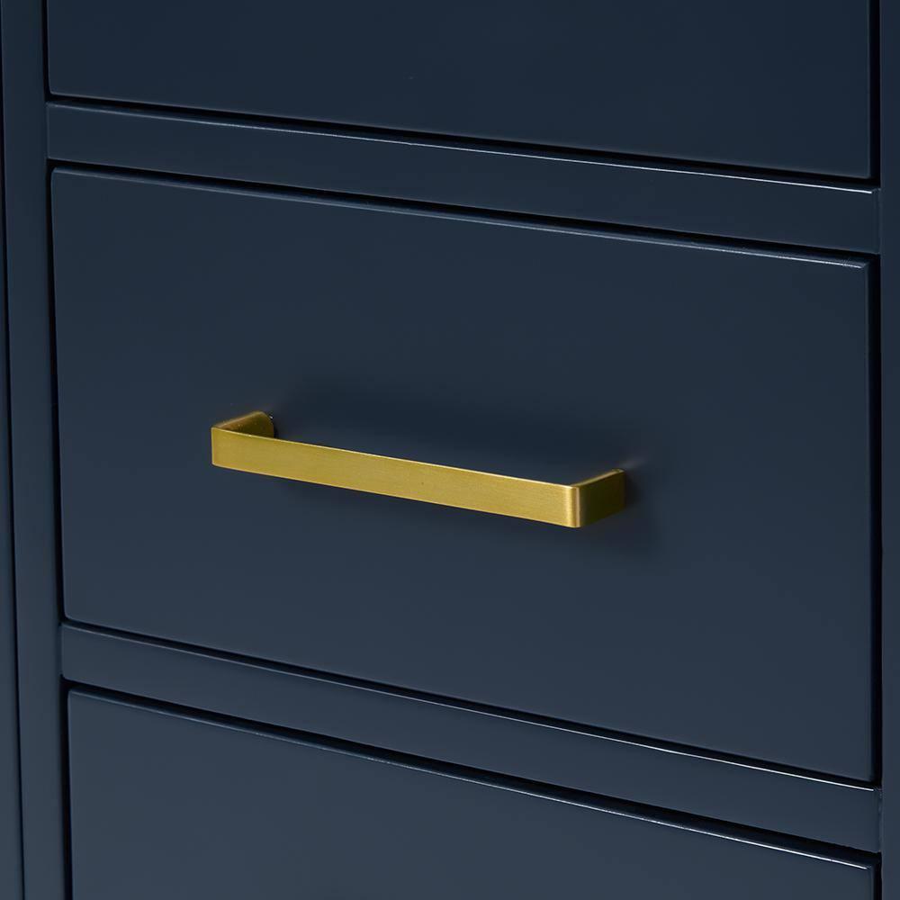 ARIEL 49" Bathroom Vanity with 1.5" Edge Pure White Quartz Countertop & Backsplash, Center Rectangular Sink, 2 Soft Closing Doors, 9 Full Extension Dovetail Drawers, Brushed Nickel - Midnight Blue