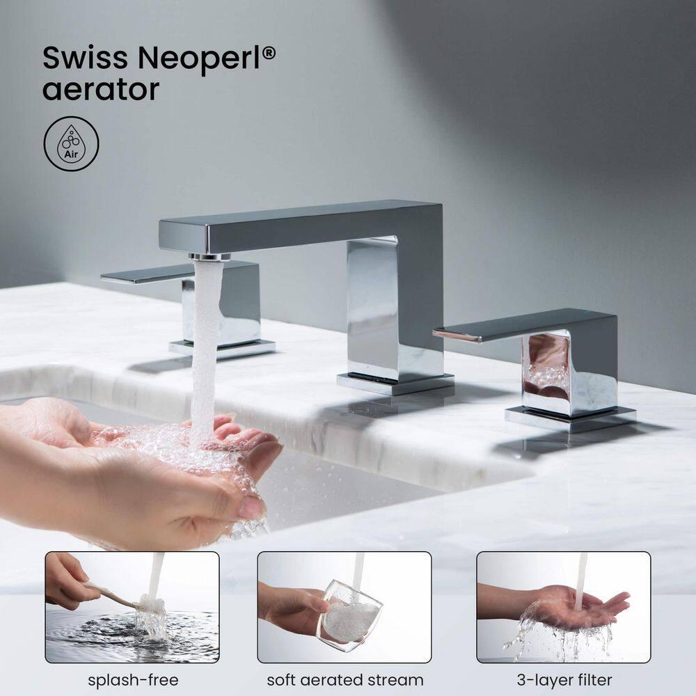Cube Widespread Faucet 2-handle Bathroom Faucet with Drain Assembly
