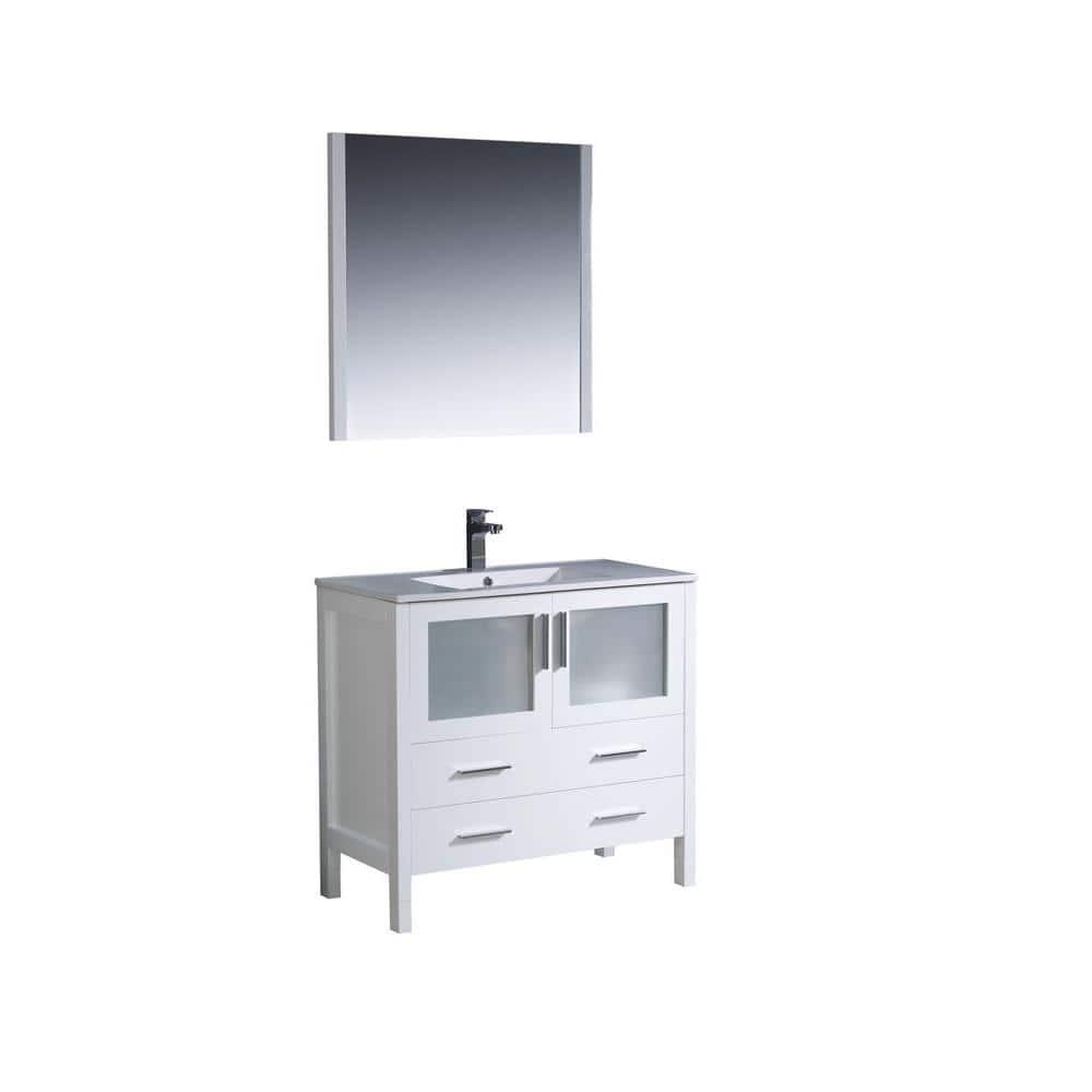 Torino 36'' Single Bathroom Vanity with Ceramic Top with Mirror