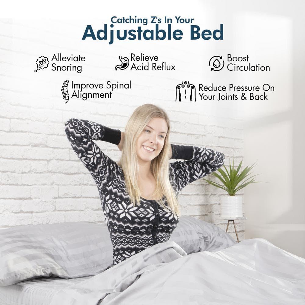 Renanim Adjustable Gray Bed Frame with Dual Massage and USB Ports