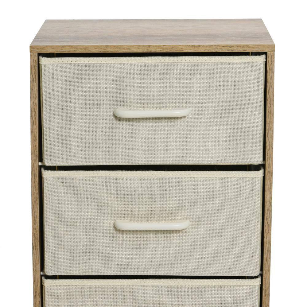Household Essentials 3 Drawer Dresser, Narrow Storage Chest, Multi-Color Drawers, Wire Backing and Metal Feet, Wood Handles, Coastal Oak Laminate