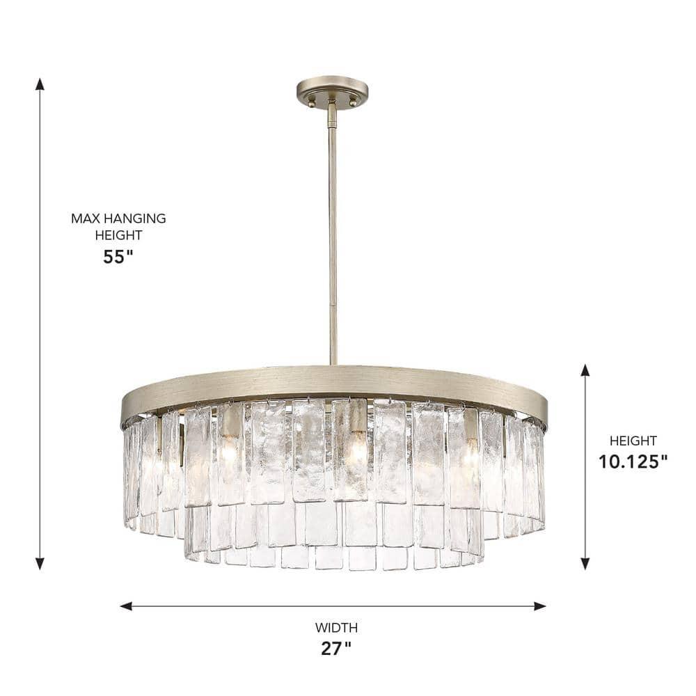 Golden Lighting Ciara 9-Light Chandelier in White Gold with Hammered Water Glass