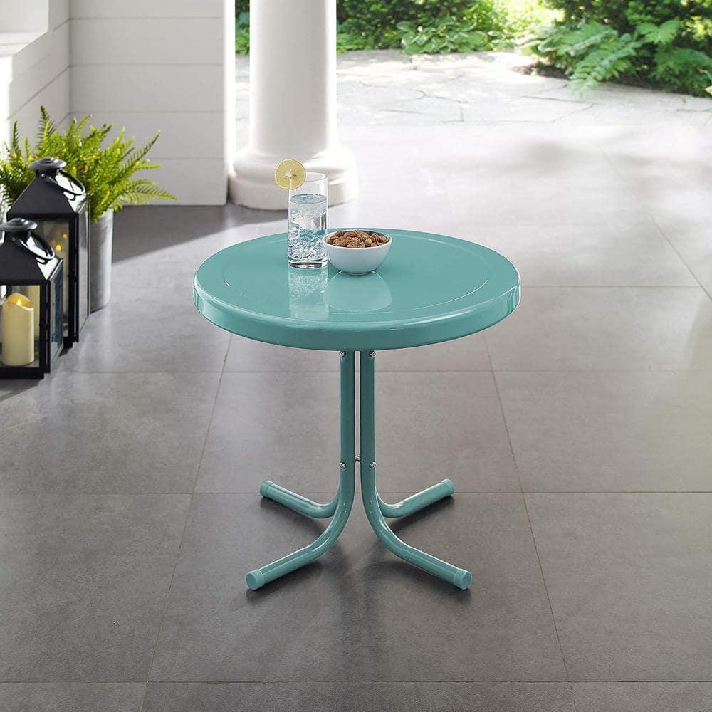 Crosley Retro Metal Patio Side Table Pastel Blue Satin: Vintage Style, Round, Weather-Resistant