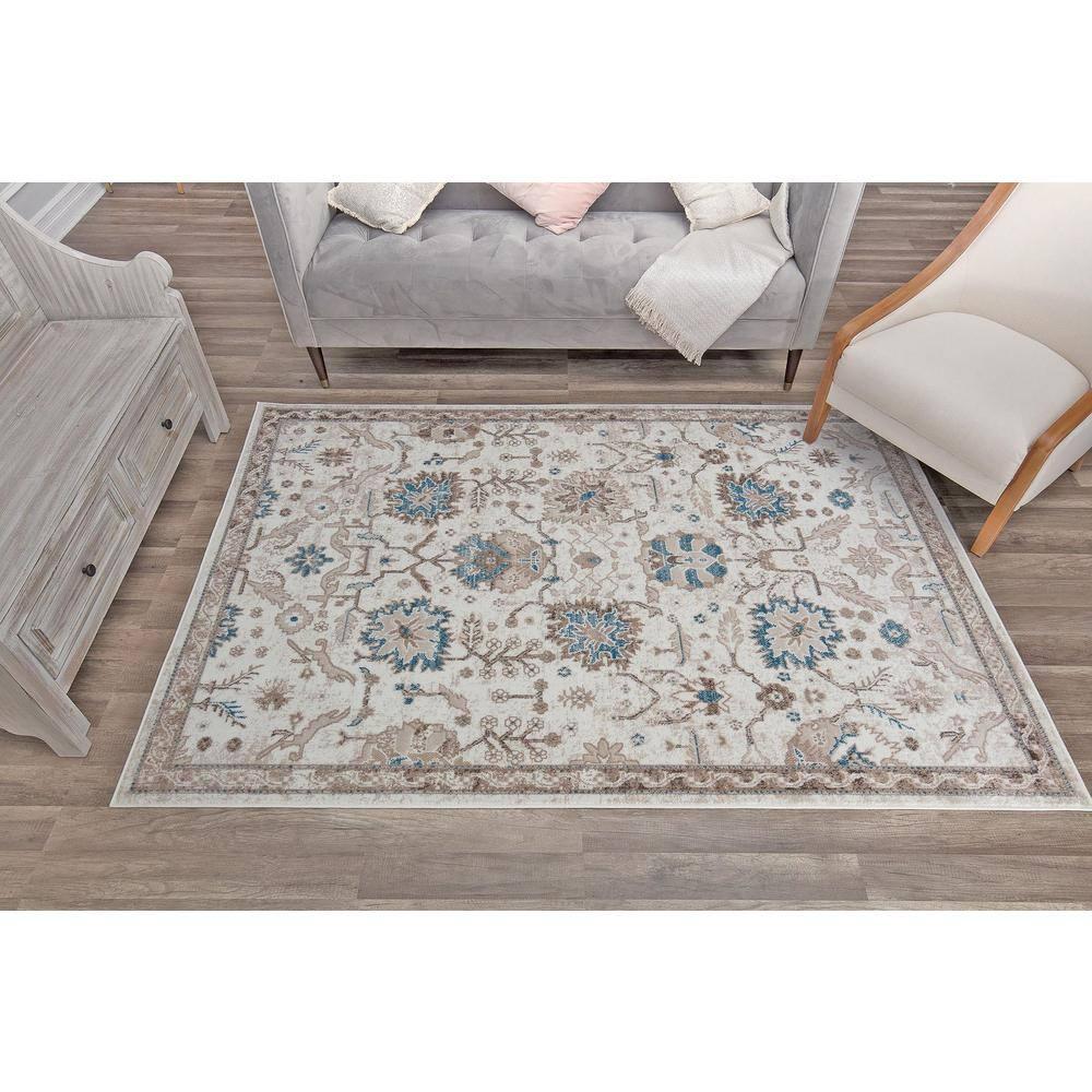 Rugs America Freida FY55B Honeysuckle Vintage Farmhouse Cream Area Rug for Dining Room Rug Neutral Rug Living Room Rug Kitchen, 2'6"x8'
