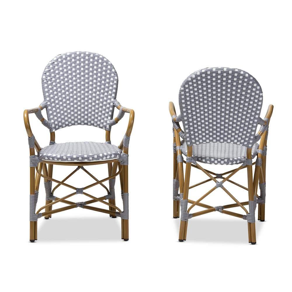 Set of 2 Baxton Studio Seva Classic French Indoor and Outdoor Beige and Red Bamboo Style Stackable Bistro Dining Chair Set