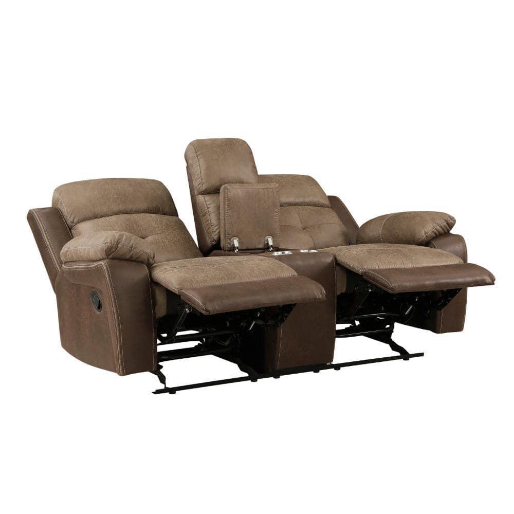Benjara BM315167 73 in. Emma Double Manual Recliner Loveseat - Microfiber & Solid Wood - Brown