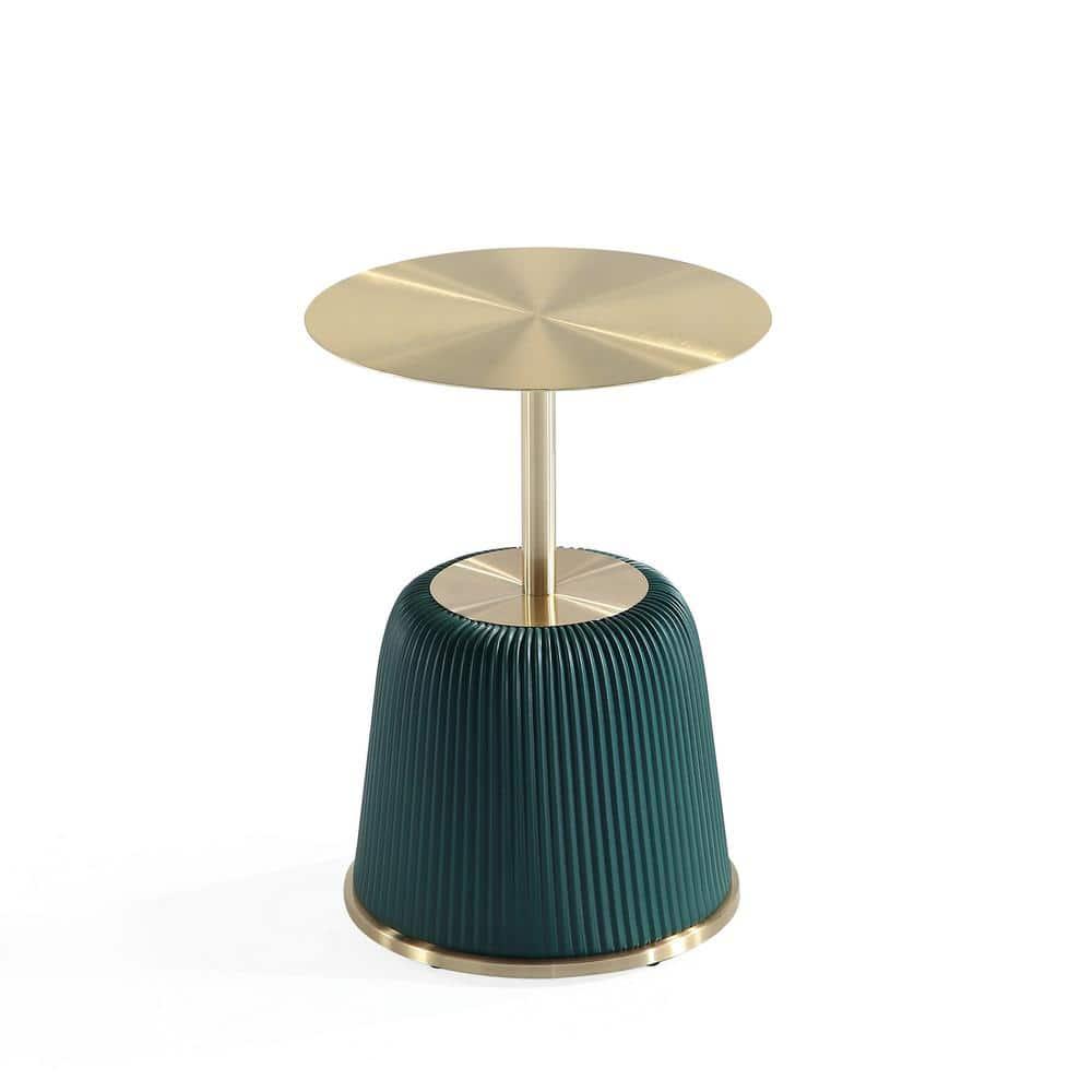 Manhattan Comfort Anderson Modern Leatherette Upholstered End Table with Gold Tabletop Green: Stainless Steel, No Assembly Required