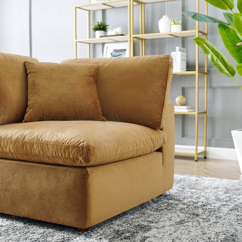Modway Commix Down Filled Overstuffed Performance Velvet Corner Chair in Cognac