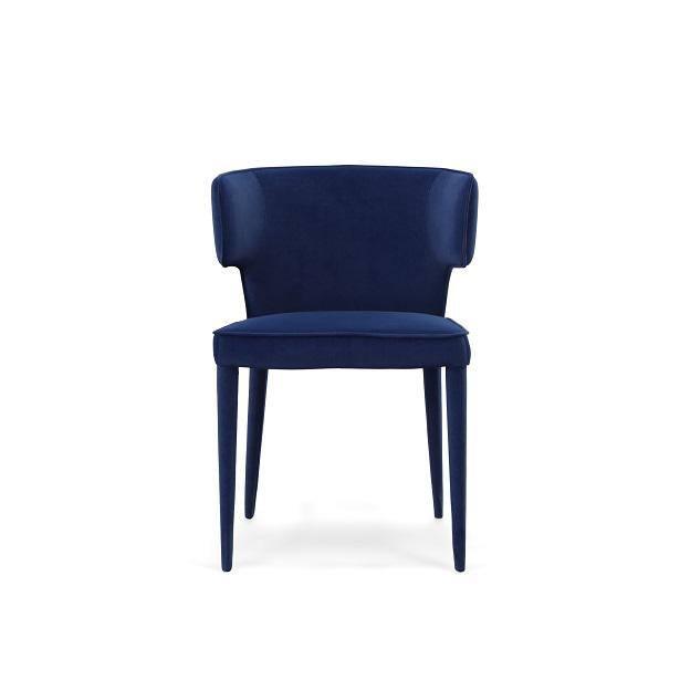 Limari Home Lucero 20" Modern Velvet and Metal Dining Armchair in Blue