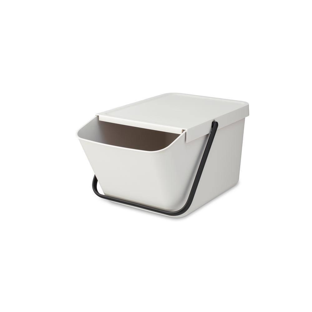 Light Gray Stackable Plastic Recycling Bin with Carry Handle