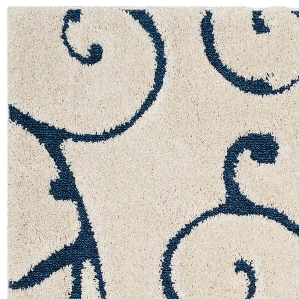 Florida Shag SG455 Power Loomed Indoor Area Rug - Cream/Blue - 9'x9' - Safavieh.