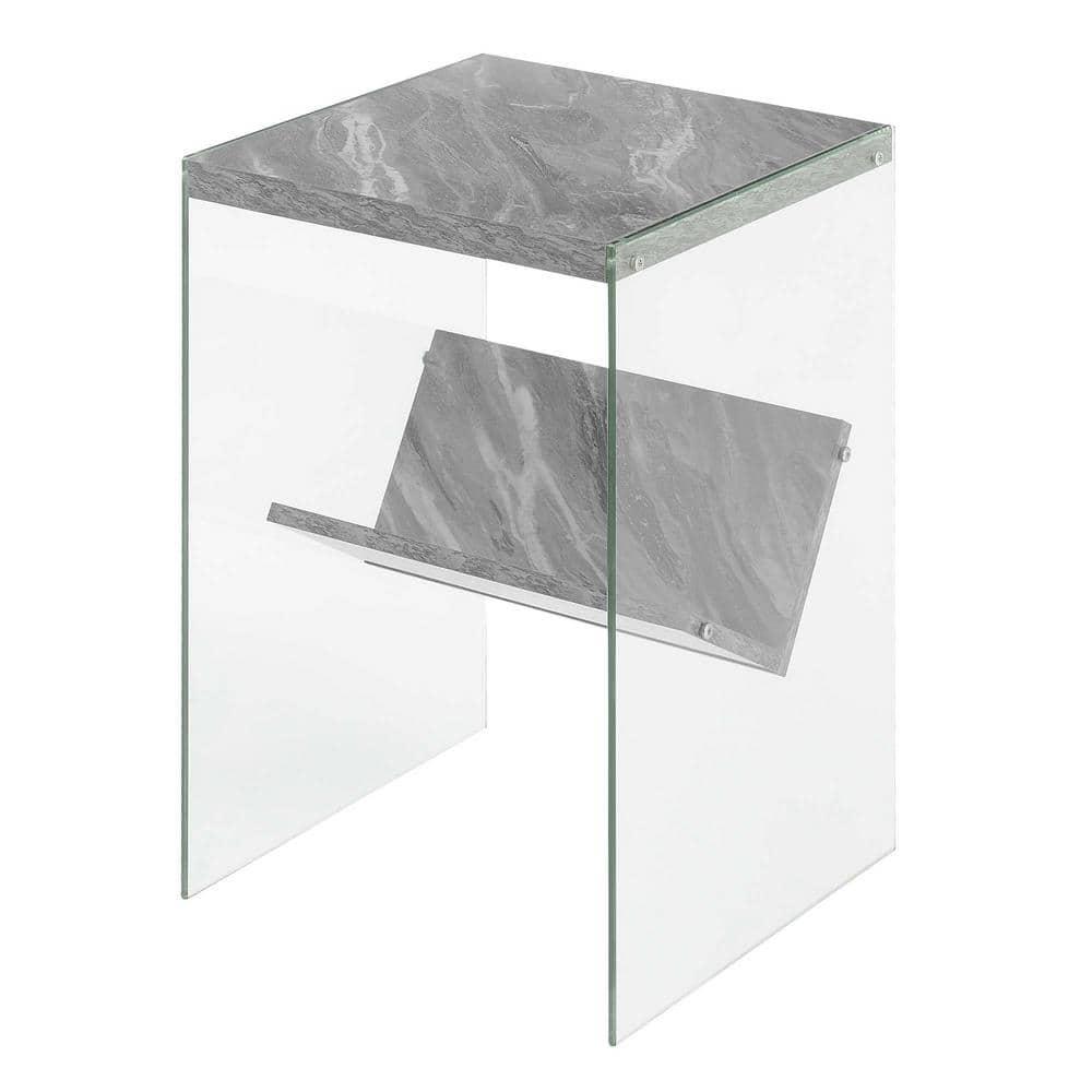 Convenience Concepts SoHo Glass End Table with Shelf, Gray Faux Marble/Glass