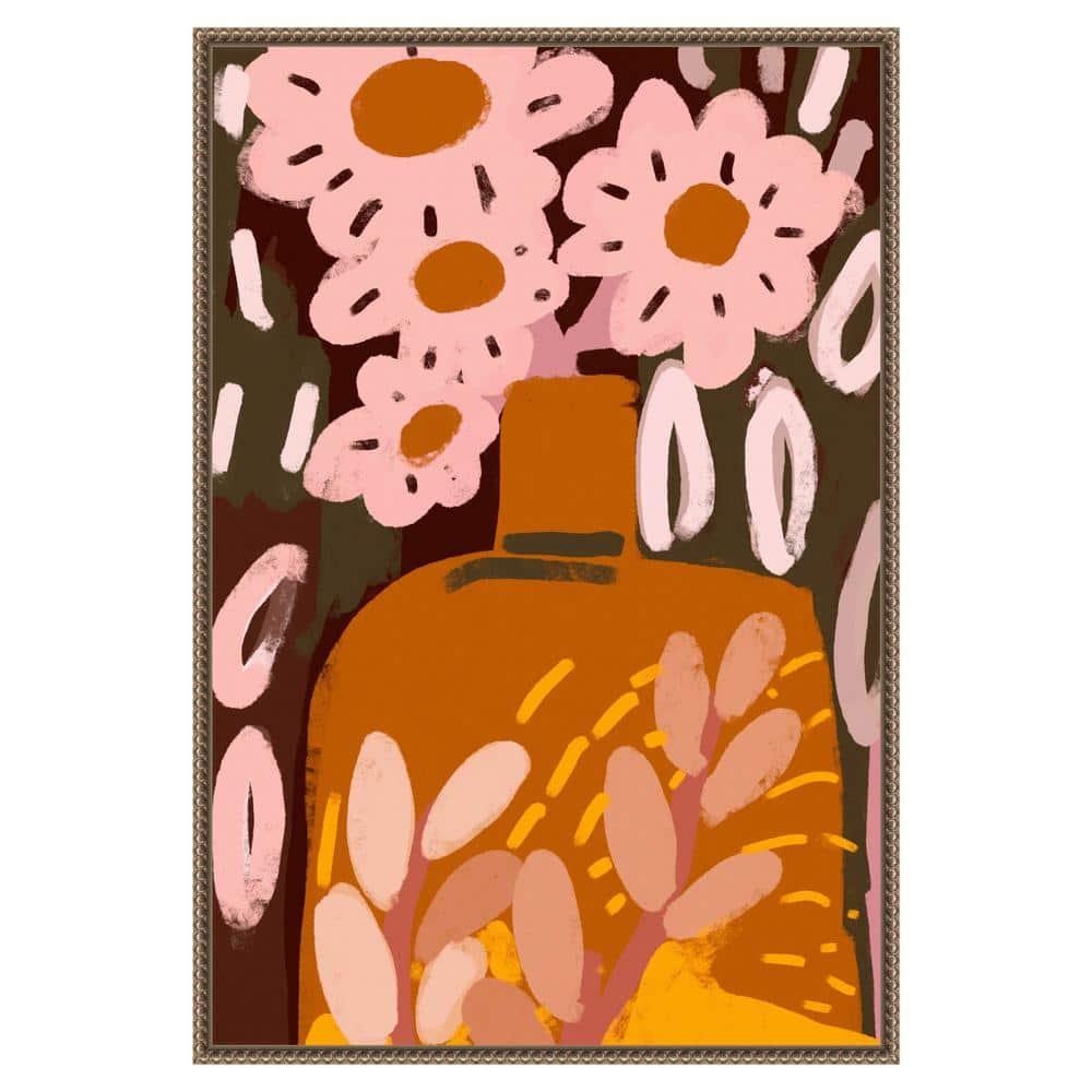 23"x33" Pastel Flower Impression No by Treechild Framed Canvas Wall Art Print Bronze - Amanti Art