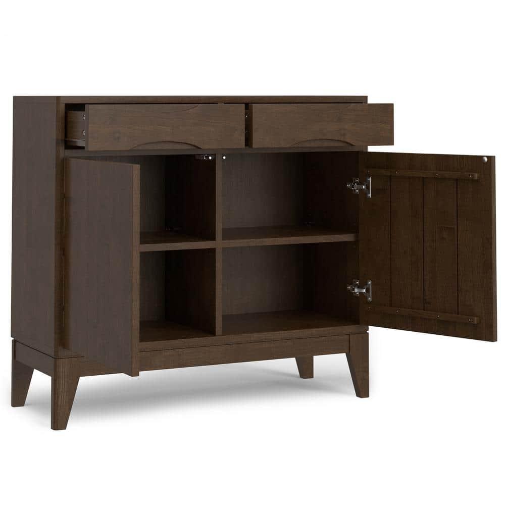 Simpli Home Harper 40"W Solid Wood 2-Shelf Mid-Century Modern Entryway Storage Cabinet with 2 Drawers