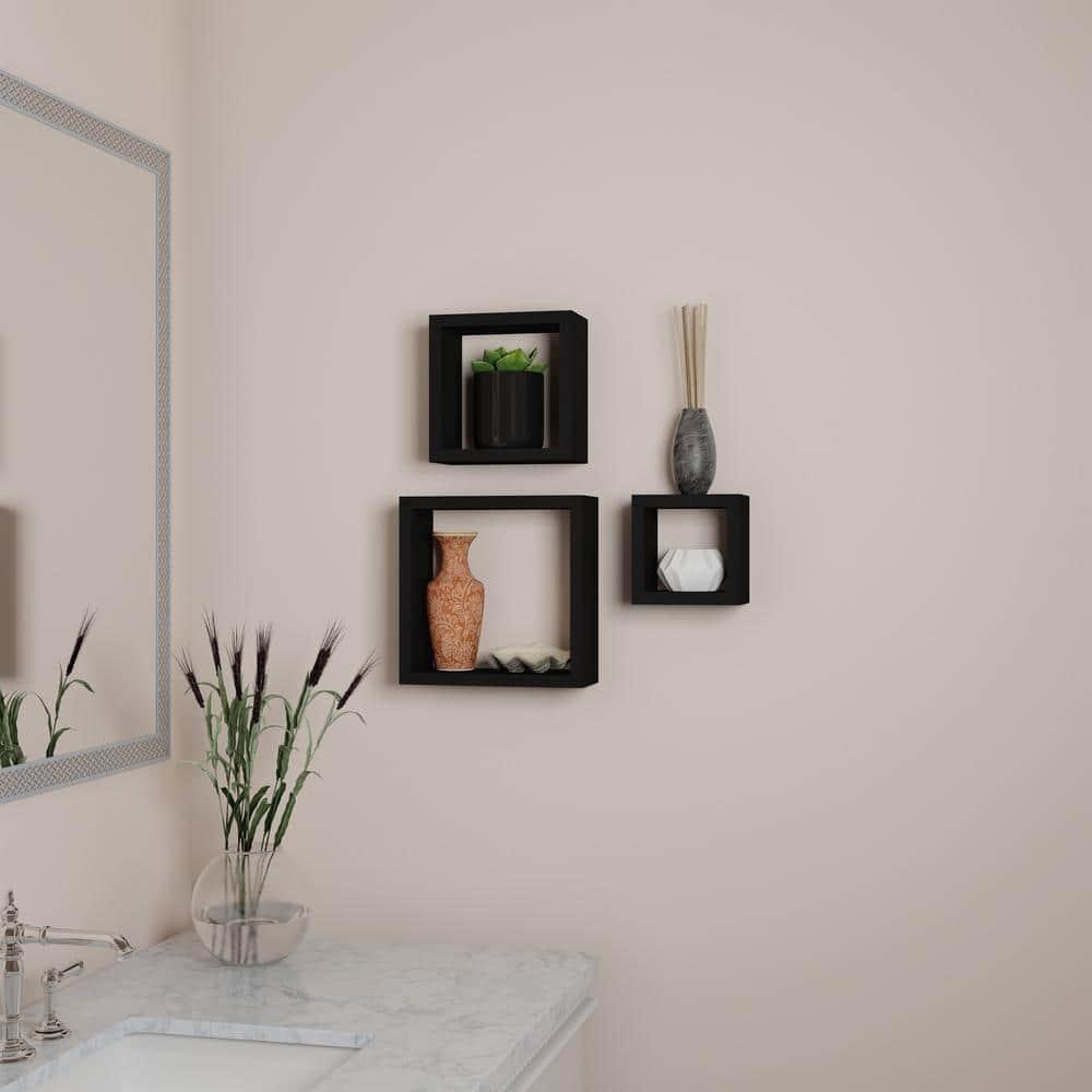 Floating Shelves- Cube Wall Shelf Set with Hidden Brackets, 3 Sizes to Display Decor, Books, Photos, More- Hardware Included by Lavish Home (Black)