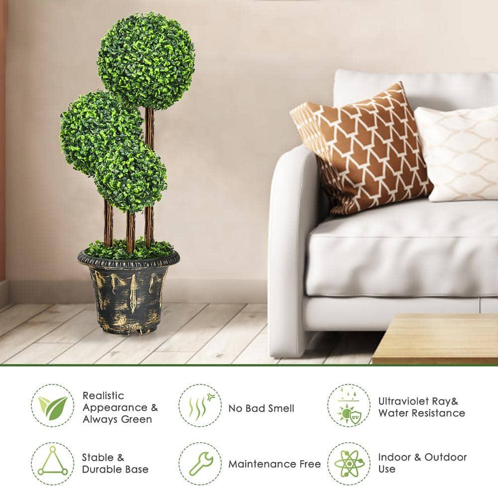 Costway 36'' Artificial Topiary Triple Ball Tree Indoor Outdoor UV Resistant