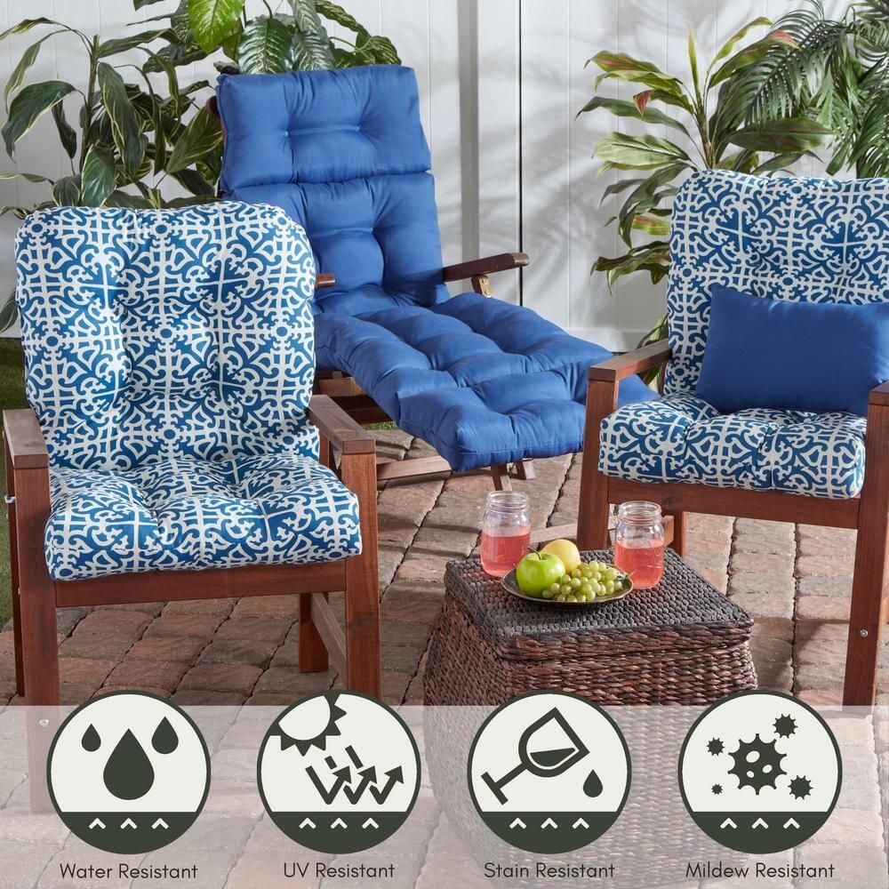 Greendale Home Fashions Indigo Lattice 42 x 21 in. Outdoor Reversible Tufted Chair Cushion