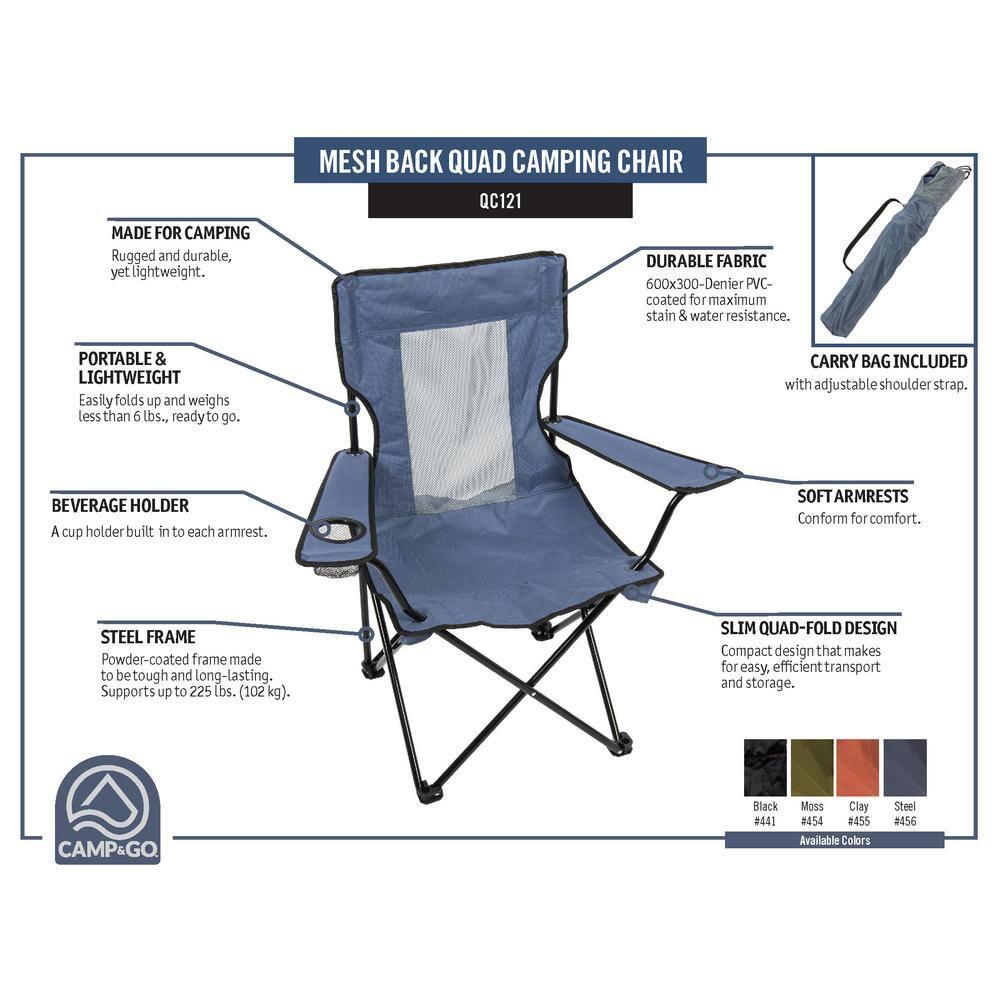 Camp & Go Mesh Back Foldable Camping Chair, Green