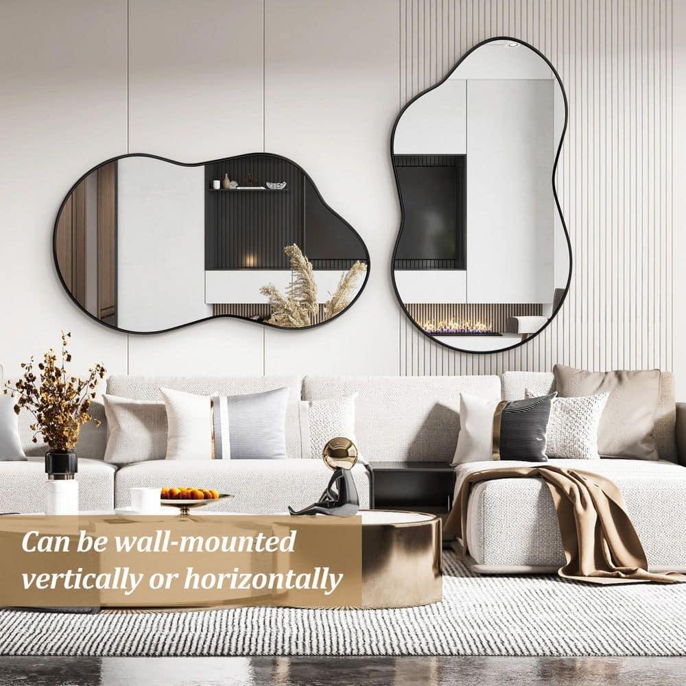 Funtouch Irregular Wall Mirrors 24"x 36" Cloud Shaped Mirrors for Bathroom, Aluminum Alloy Frame Black