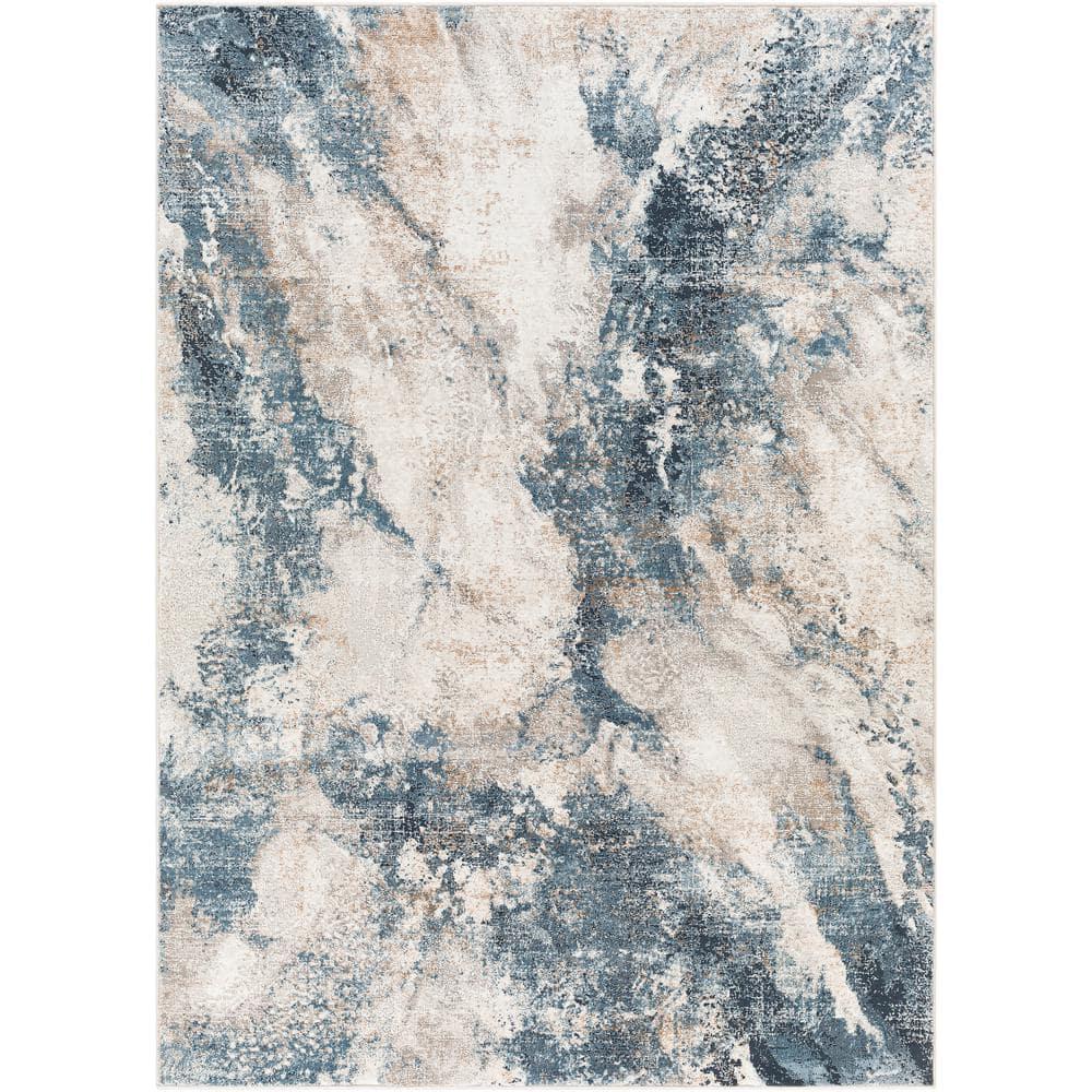 Gray Rectangular Polyester Stain-Resistant Medium Pile Rug