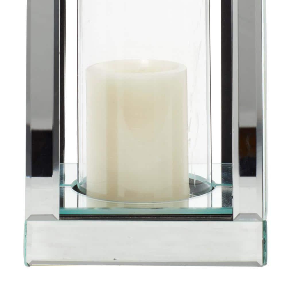 House of Hampton® Glass Pillar Silver Hurricane Lamp with Mirrored Accents