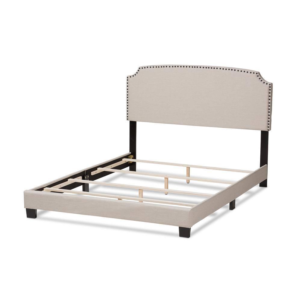 Baxton Studio Full Odette Modern and Contemporary Fabric Upholstered Bed Light Beige : Hardwood Frame, Polyester Fill