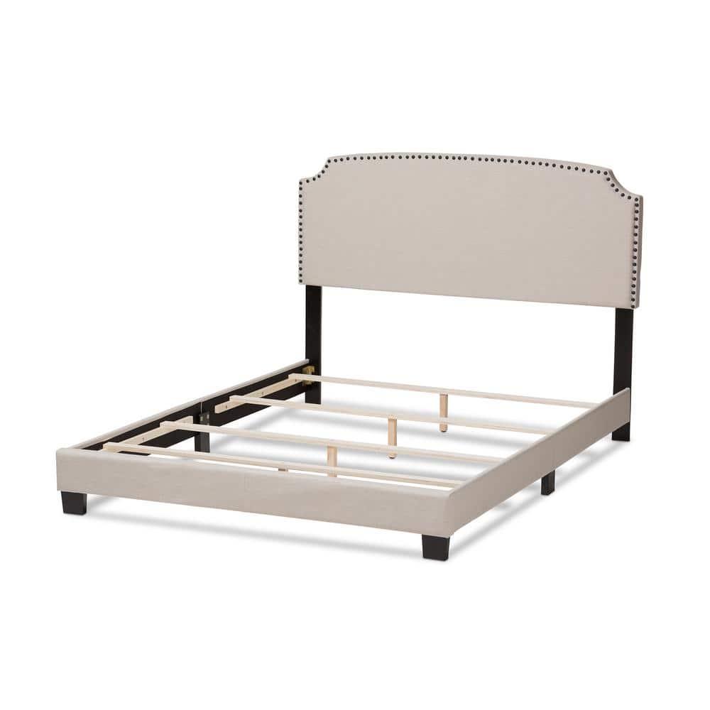 Queen Odette Modern and Contemporary Fabric Upholstered Bed Light Beige - Baxton Studio: Hardwood Frame, Polyester Fill